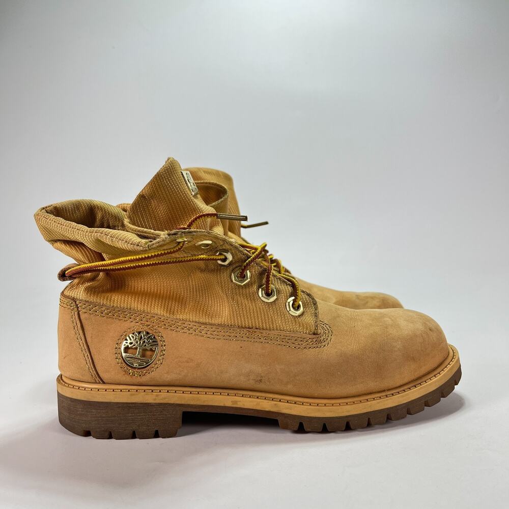 Timberland Roll Top Beige Tan Leather Casual Outdoor Boots Youth Size 6M